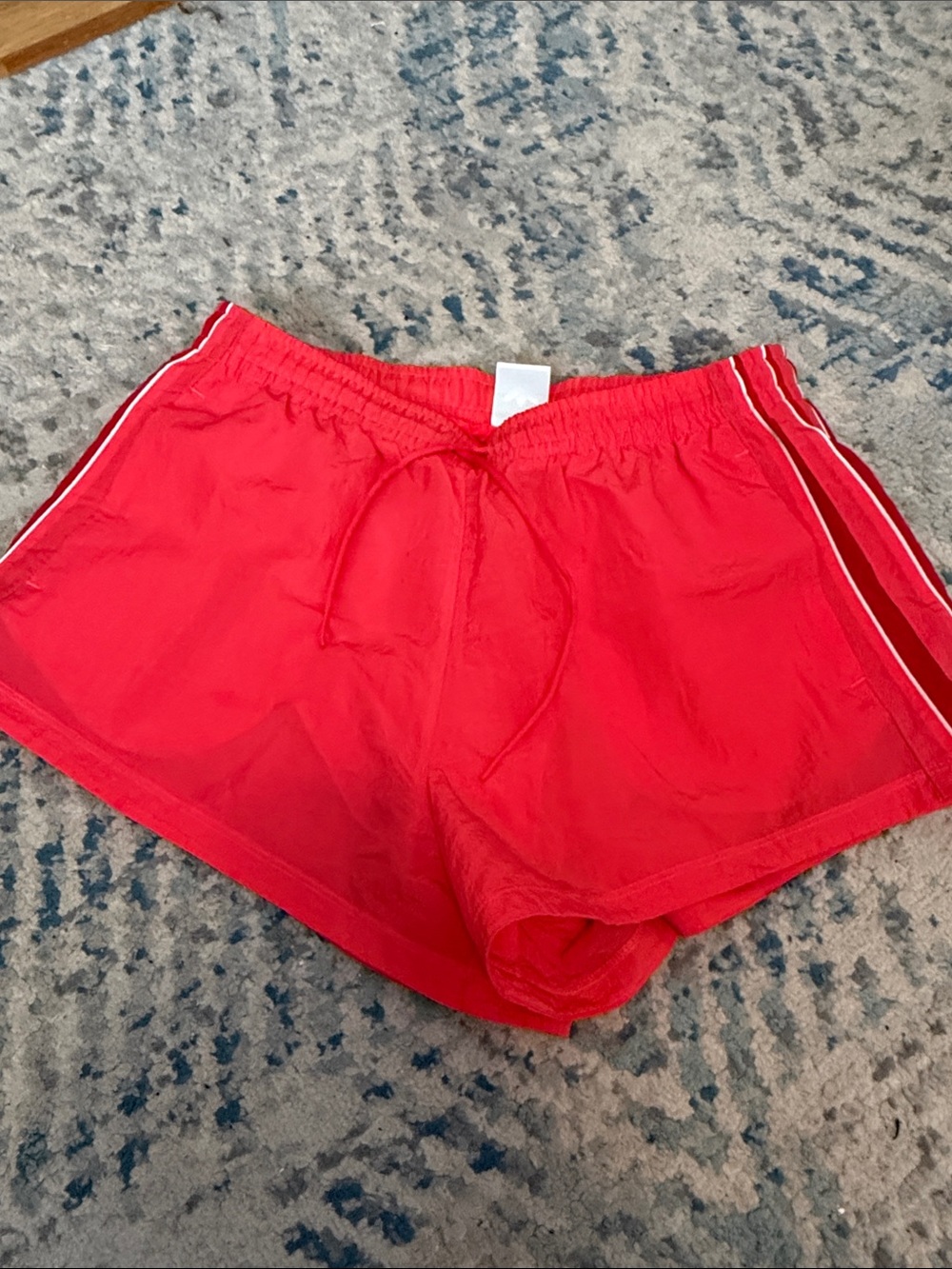 adidas Red Women's Athletic Shorts with White Side Piping